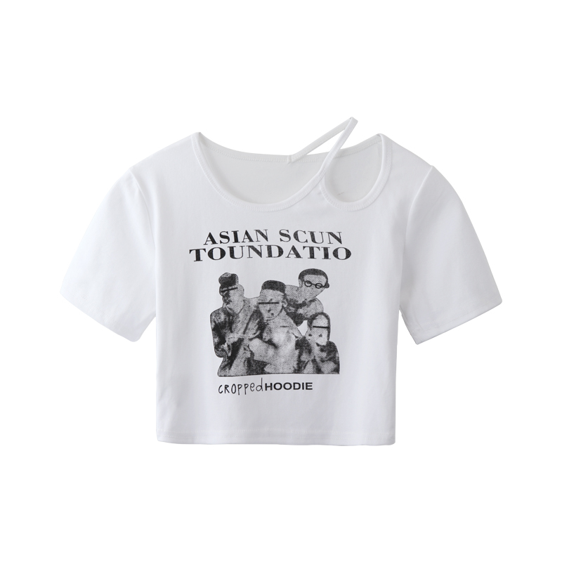 White T-shirthave cash less than that is registered in the accounts Short sleeve T-shirt female 2021 summer new pattern American style Retro Self cultivation Scheming Hollow out hottie ins tide jacket