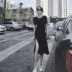 Trạm châu Âu 2019 phụ nữ mới Platycodon retro váy nhỏ màu đen hở tim máy xã hội váy hè - Váy eo cao Váy eo cao