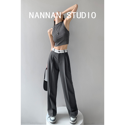 taobao agent Suit, fitted pants, trend of season, high waist, loose straight fit
