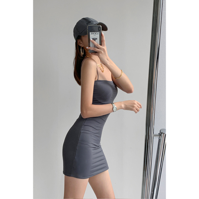 taobao agent Sexy colored slip dress, elastic mini-skirt, tight, hip-accented, slim fit, backless