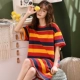 Bộ đồ ngủ mùa hè Lady Cotton tay áo ngắn Phim hoạt hình Sinh viên lỏng lẻo Phiên bản tiếng Hàn có thể mặc đồ ngủ Váy phụ nữ mang thai Kích thước lớn - Đêm đầm