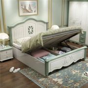 Hàn Quốc phong cách vườn giường phòng ngủ lưu trữ hộp cao giường ngủ công chúa màu hồng cô gái thương hiệu giường gỗ Địa Trung Hải - Giường