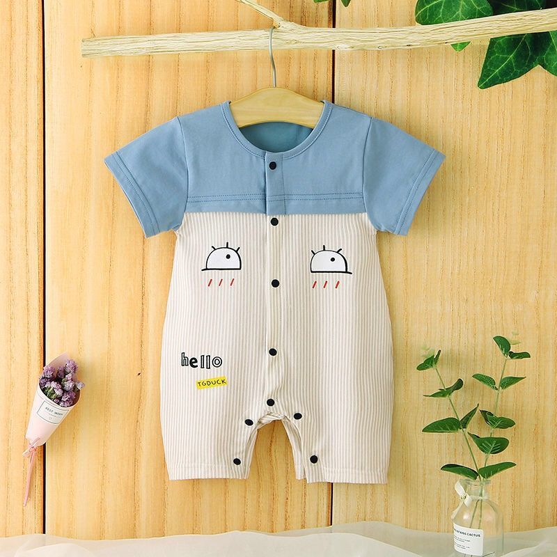 Hello Cloud Short Sleeve [Blue]baby one-piece garment pure cotton summer newborn Long sleeve men and women baby Cartoon Ha Yi spring and autumn child clothes Climbing suit