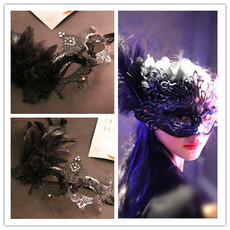 Карнавальная маски 羽毛半脸万圣节面具女化妆舞会公主派对假面高档蕾丝华丽