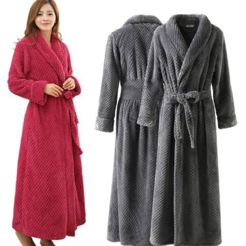 Bộ đồ ngủ đôi mùa thu và mùa đông Bộ đồ ngủ flannel dày nam và nữ kéo dài cộng với kích thước áo choàng tắm mỏng 200. - Night Robe