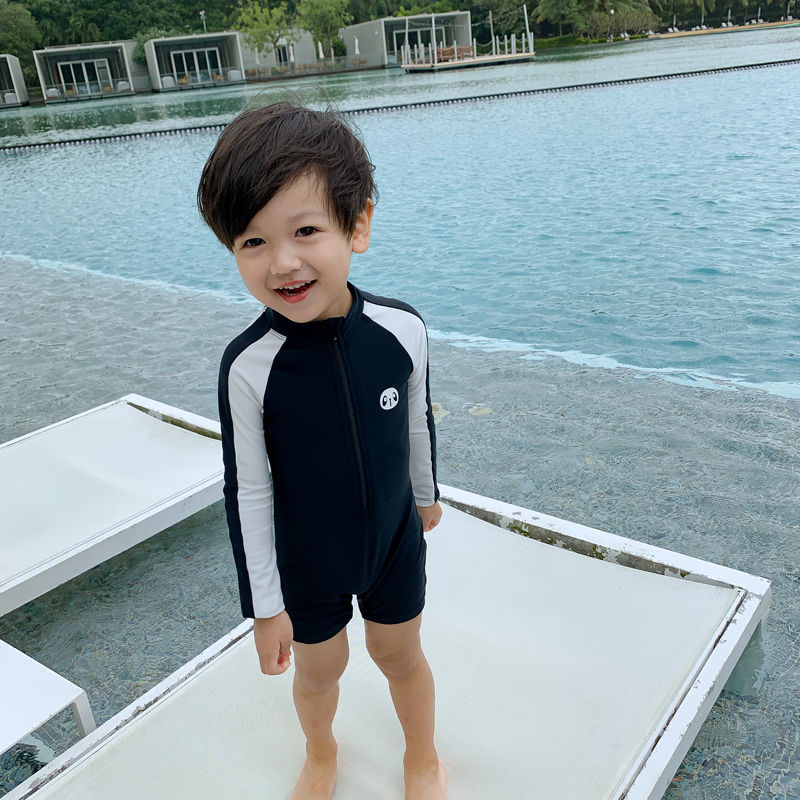 韩国儿童泳衣男童长袖防晒速干连体温泉男宝宝婴儿帅气中小童泳衣
