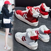 2018 mới mùa thu đông mùa đông giày nữ cao cấp màu đỏ cộng với nhung Gaobang nhỏ màu trắng giày cotton giày hoang dã giày sneaker