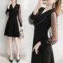 Váy đen thu đông 2019 mới dành cho nữ mùa thu khí chất thời trang lưới khâu Phong cách Hepburn Một chiếc váy chữ - A-Line Váy đầm xòe cao cấp