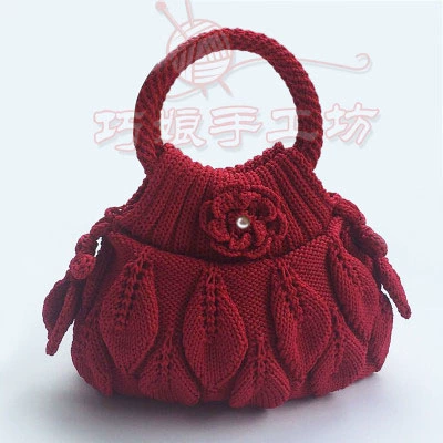 Полая проволочная шерстяная вязаная женская сумка благоприятной узел лист