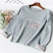 T9 áo thun áo len nữ 2018 mùa xuân mới lỏng sinh viên Hàn Quốc phiên bản của hoang dã vá thêu nhỏ tươi áo len