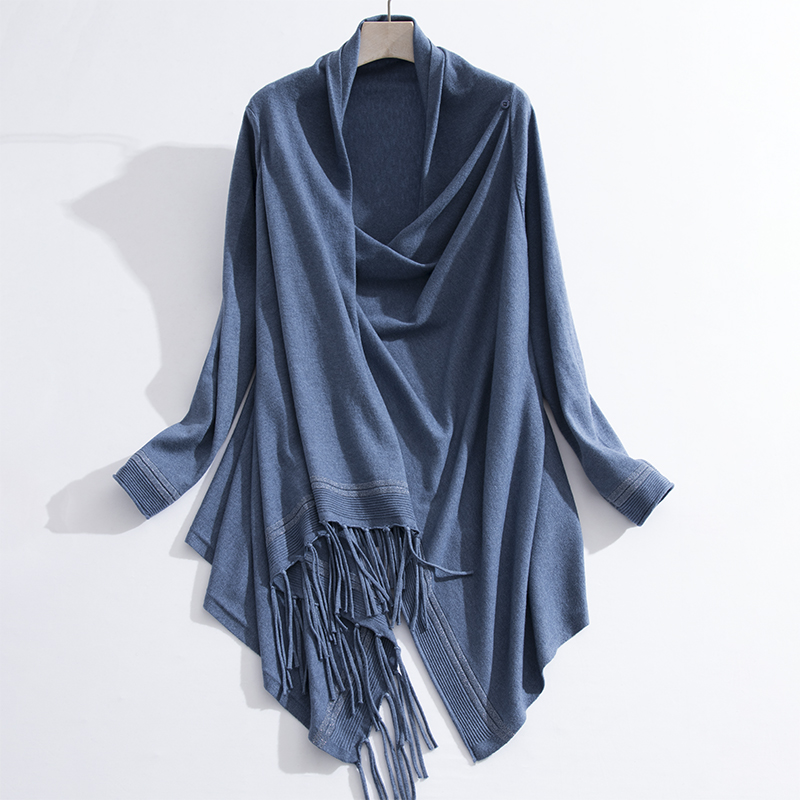 WathetIrregular easy temperament tassels Sweater Cardigan spring and autumn fashion Korean version Lazy wind cloak Shawl Outside tide