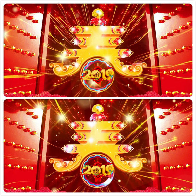 2019猪年新春开门红色金光闪耀元旦春节晚会舞台背景LED视频素材-天天素材网