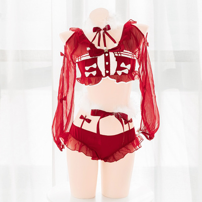 七了个三红色蜜糖新年红内衣套装可爱羽毛边甜美可爱镂空露肩短款-淘宝网 七了个三红色蜜糖新年红内衣套装可爱羽毛边甜美可爱镂空露肩短款-淘宝网