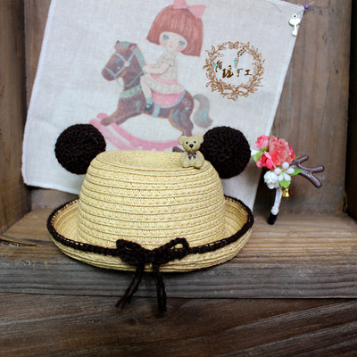 taobao agent Xiaobu Handmade DIY Straw Hat BLYTHE Hat Little cloth doll hat embryo small cloth Ear straw hat Mickey hat