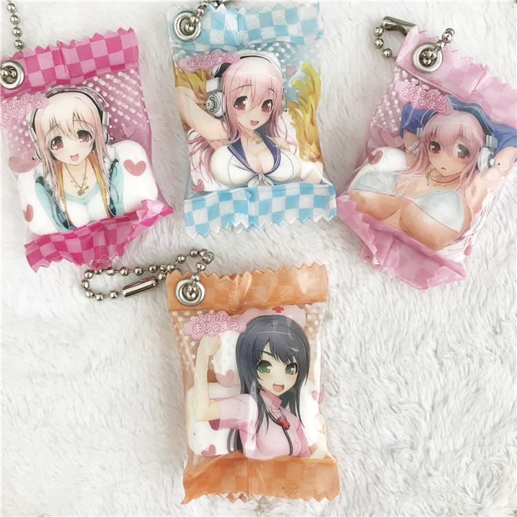 Full Set Of 4Japanese version bulk cargo Super Sonico  Garage Kit Fuji see bell Version Q spun sugar phone chain Rubber Pendant Pendant
