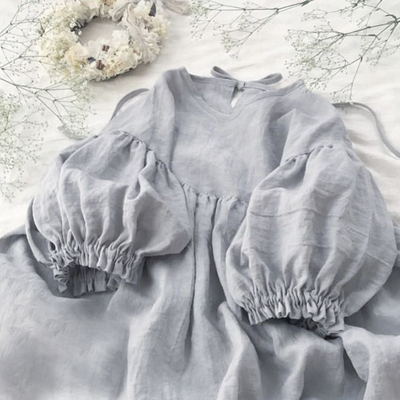 taobao agent Summer Japanese fresh loose dress, puff sleeves