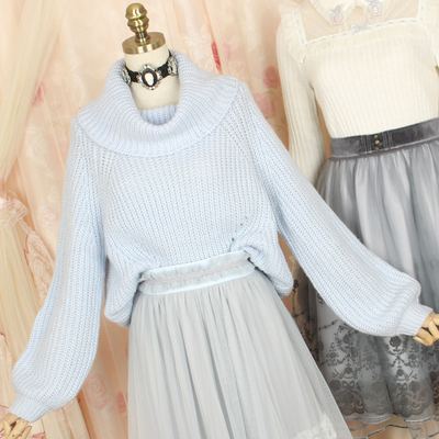 taobao agent Demi-season Japanese flashlight, azure knitted sweater, 2019
