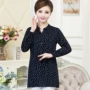 Phụ nữ trung niên trở lên size lớn 2019 hè mới áo sơ mi lụa cotton nữ dài tay áo thun mẹ rộng rãi - Quần áo của mẹ áo khoác cho phụ nữ 60 tuổi