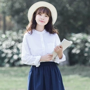 Góc nhà 2019 Mùa thu mới của phụ nữ Áo dài tay nhỏ đứng Cổ áo sơ mi trắng Nữ phiên bản Hàn Quốc Loose Student Wild Top - Áo sơ mi dài tay