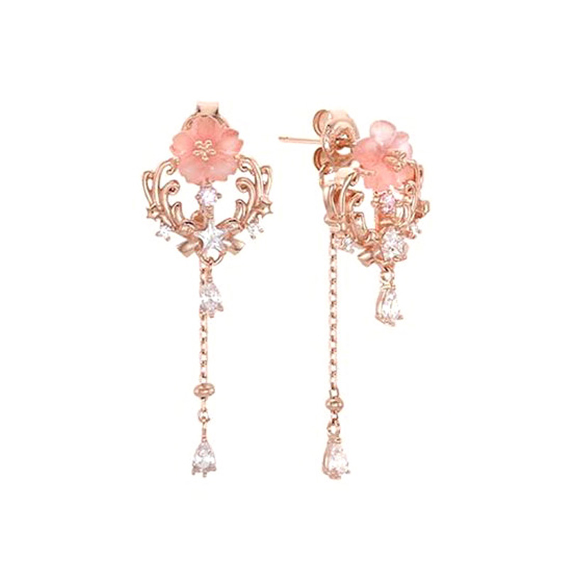 Rose Gold Pink Cherry Blossom Earring Gift Boxthe republic of korea OST Cardcaptor Sakura Magic card girl Sakura Joint fund Earrings Wand  925 Tremella nail Pendants cherry blossoms