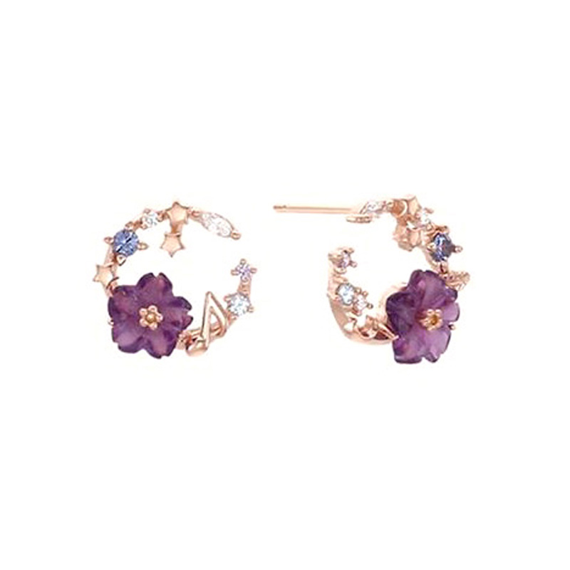 Rose Gold Purple Cherry Blossom Earring Gift Boxthe republic of korea OST Cardcaptor Sakura Magic card girl Sakura Joint fund Earrings Wand  925 Tremella nail Pendants cherry blossoms