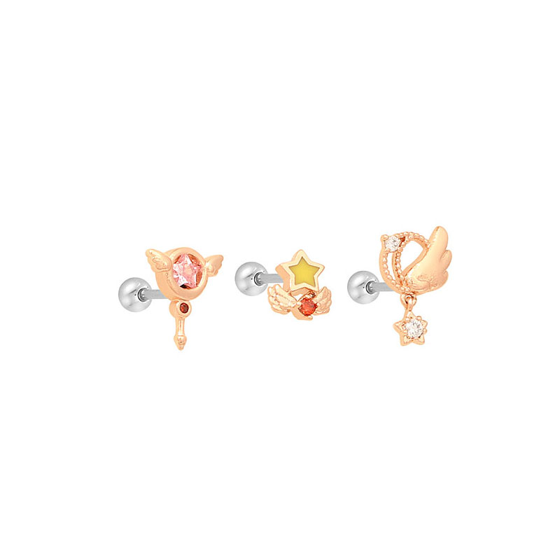 3 Star Stick Earrings In Original Boxthe republic of korea OST Cardcaptor Sakura Magic card girl Sakura Joint fund Earrings Wand  925 Tremella nail Pendants cherry blossoms