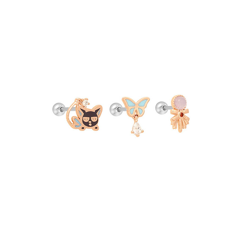 Spey's Original Box Of 3 Earringsthe republic of korea OST Cardcaptor Sakura Magic card girl Sakura Joint fund Earrings Wand  925 Tremella nail Pendants cherry blossoms