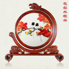 Вышивка Гуандун 广绣粤绣高档手工刺绣花梨木小摆件礼物木棉花广州市花画眉鸟