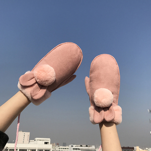 手套挂脖学生麂皮包指加厚骑行保暖防风手套