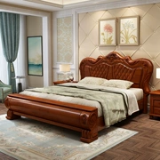 Phòng ngủ chính theo phong cách châu Âu Giường gỗ nguyên khối 1,8 m Giường cưới đôi Nội thất nước Mỹ đơn giản hiện đại 1.5 lưu trữ giường hộp cao - Giường