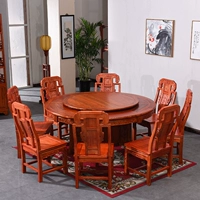 Обеденный стол и стул Комбинированная сплошная древесина антикварная мебель Nan Elm Deep Carving Crain Count One Table Six Stable Table