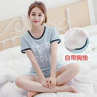 Mới với ngực pad đồ ngủ nữ mùa hè bông ngắn- tay quần short đặt miễn phí áo ngực tích hợp đồ lót bên ngoài mặc nhà dịch vụ bộ đồ mặc nhà