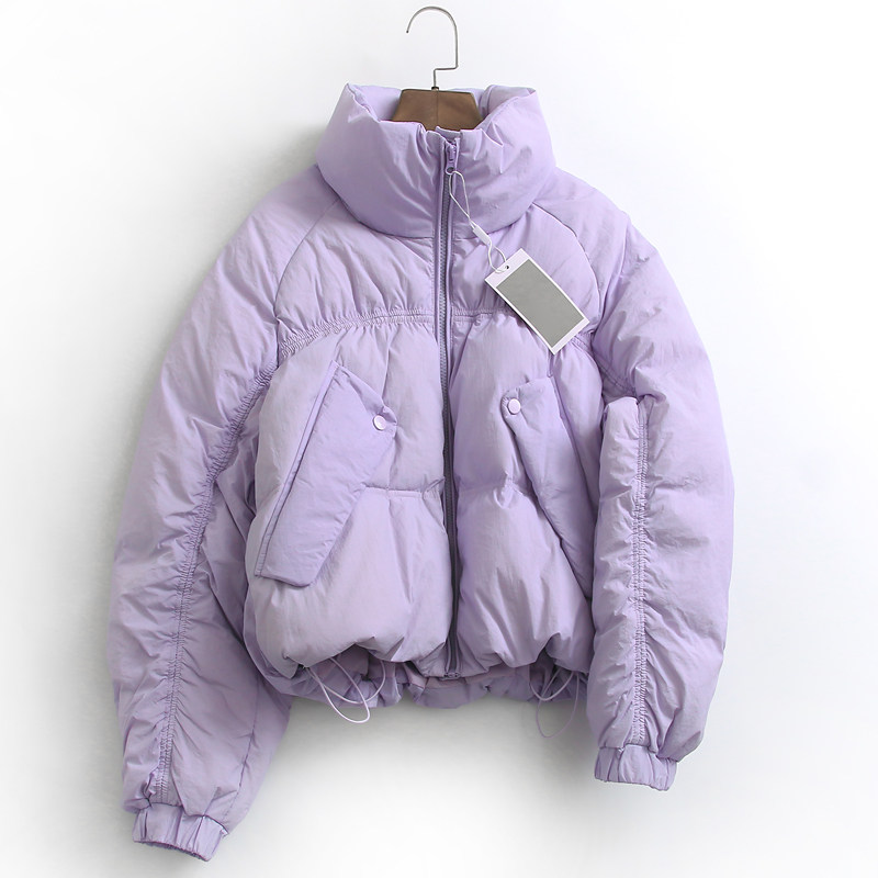 G238纯色宽松立领拉链外套插肩长袖冬季新款减龄百搭时尚女羽绒服-淘宝网