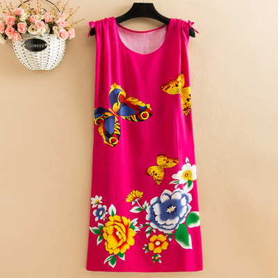 34Fat mm Big size pajamas female summer Nightdress poplin  Medium and long term easy Thin middle age female robe camisole Over the knee vest
