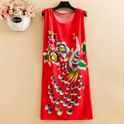 No. 10Fat mm Big size pajamas female summer Nightdress poplin  Medium and long term easy Thin middle age female robe camisole Over the knee vest