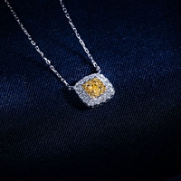 Платиновое натуральное квадратное ожерелье, желтая бриллиантовая подвеска, цепочка до ключиц, белое золото 18 карат