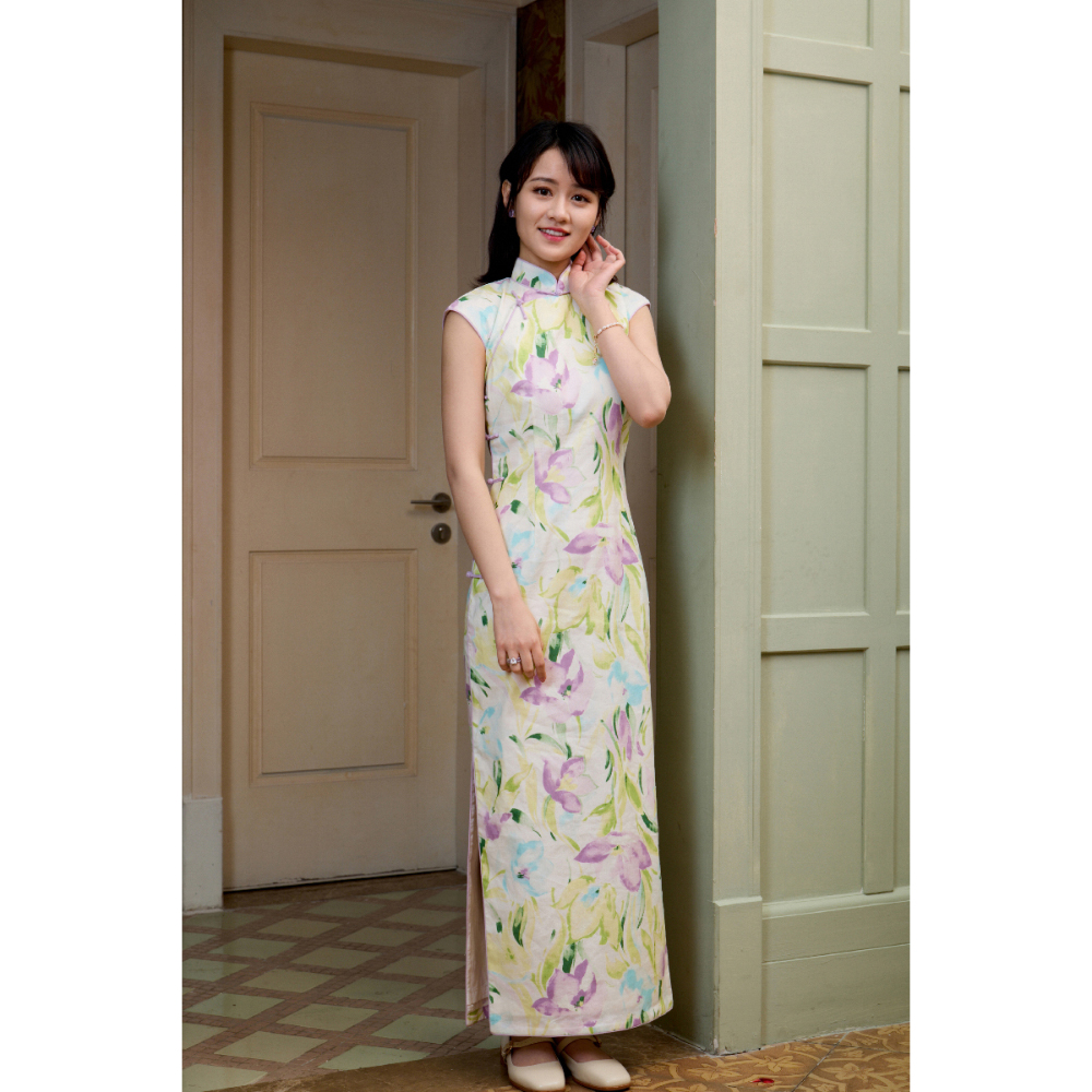 Summer long retro cheongsam, mid-length