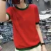 Hàn quốc phiên bản của năm 2018 đầu mùa thu mới lỏng màu mỏng phù hợp với vòng cổ bị hỏng ngắn tay băng lụa áo len của phụ nữ t-shirt áo khoác len cardigan Vòng cổ áo len