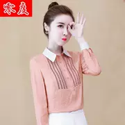 Áo sơ mi nữ mùa thu 2019 mới voan trái tim búp bê máy cổ áo sơ mi nữ thiết kế áo sơ mi nhỏ tay dài mùa thu - Áo sơ mi dài tay