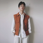 Chen Zhiwen vest vest nam phiên bản Hàn Quốc của xu hướng vest sinh viên vest gió vai giản dị không tay áo khoác dụng cụ - Dệt kim Vest
