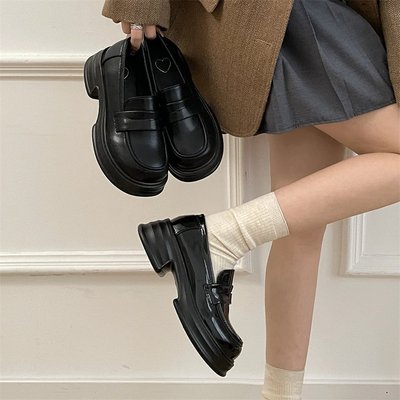 taobao agent Black footwear platform, universal loafers English style, classic suit