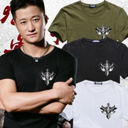 Wolf 2 mùa hè ngắn tay t-shirt nam vòng cổ kích thước lớn đáy áo hip-hop lỏng chất béo vest nửa tay áo triều 6XL