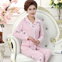 Trung niên đồ ngủ phụ nữ mùa xuân và mùa thu cotton dài tay mẹ phần mỏng mùa hè người già mẹ-in-law ladies trung niên phù hợp với đồ ngủ cute