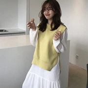 Cô gái nhỏ ngọt ngào Hàn Quốc ngọt ngào màu vàng dịu dàng vest màu vàng rắn + bộ váy