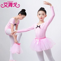 Mùa thu trẻ em trang phục cô gái khiêu vũ quần áo dài tay tập thể dục cô gái quốc gia nhảy bông bông phù hợp với váy - Trang phục đồ đẹp cho bé gái