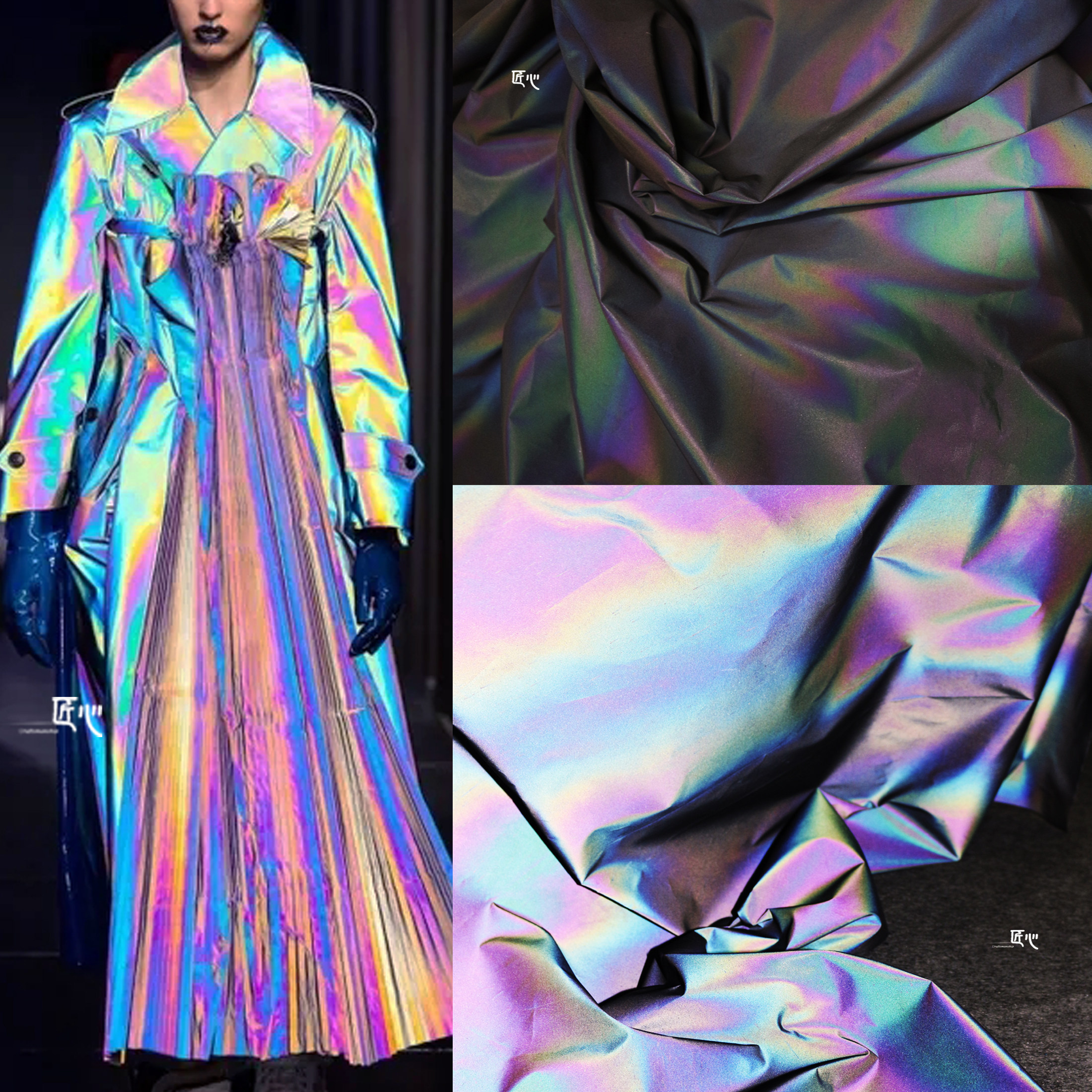 在新西兰怎么购买炫彩高纯度彩虹反光布高亮未来感七彩反光夜光时装