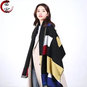Khăn quàng trang trí mùa thu Hàn Quốc phiên bản 2 áo choàng đa năng Mũ đơn giản mùa thu và mùa đông kẻ sọc dễ thương váy lông cổ áo hồ đen