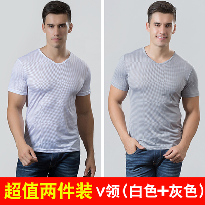 Băng lưới mắt ngắn tay T-Shirt nam rỗng lưới thoáng khí mát mẻ và nhanh chóng làm khô thể thao kích thước lớn của nam giới nửa tay áo mùa hè phần mỏng Áo phông ngắn