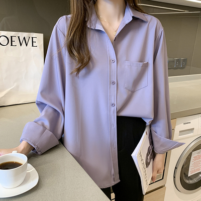 taobao agent Real silk shirt female design sense niche niche long -sleeved silk silk silk silk loose and versatile versatile OL lady shirt