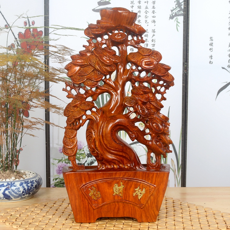 班德拉斯 花梨木聚寶盆擺件木雕室內裝飾擺件店鋪開業商務禮品